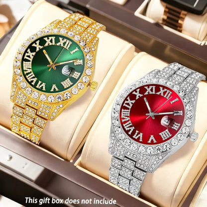 2-Piece Men's Luxury Watch Set - Classic Minimalist Large Dial Casual Versatile Quartz Watch Golden & Silvery Combination Set