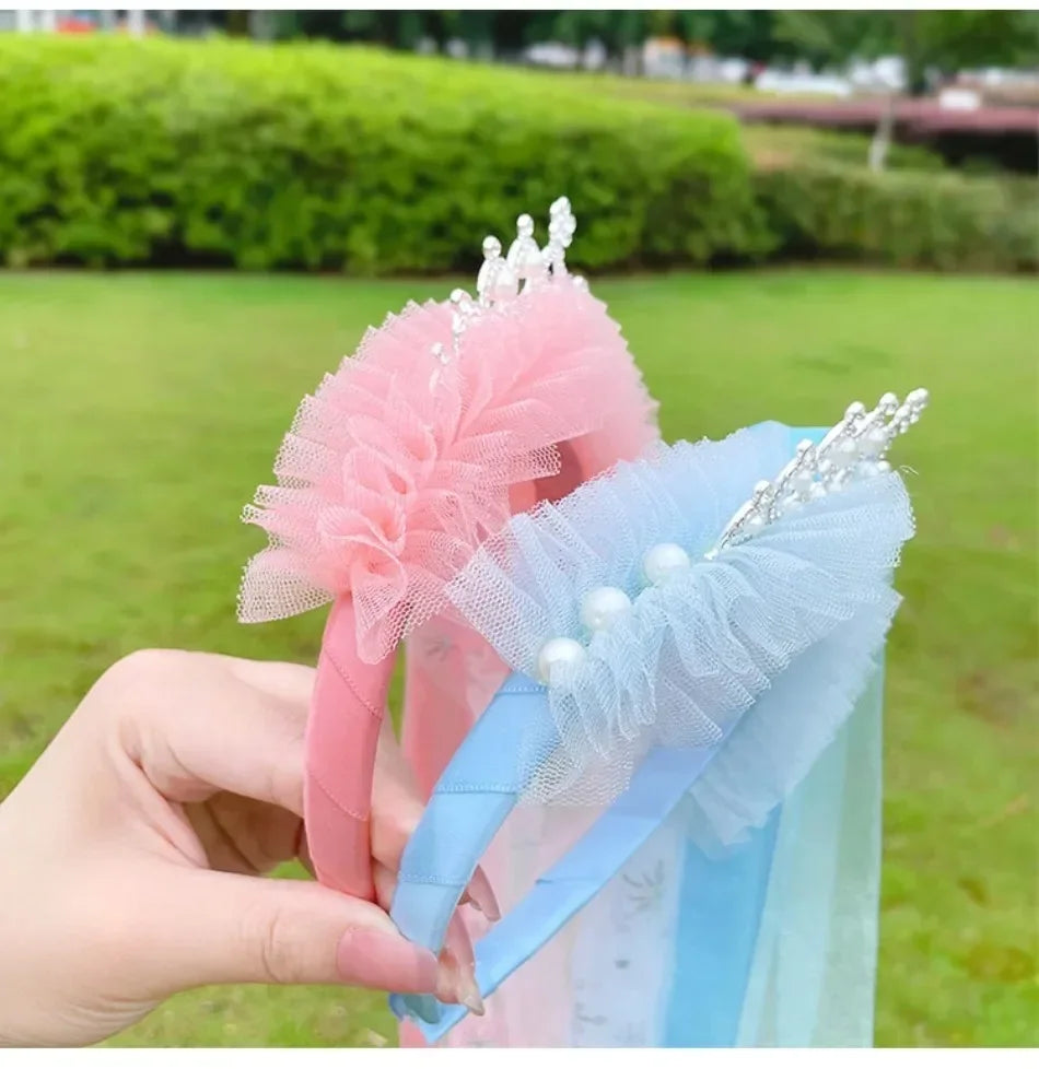 Girls Pink Blue Purple Flower Weaving Braid Headband Kids Princess Dress Up Hair Accessories Aurora Elsa Sofia Rapunzel Wig
