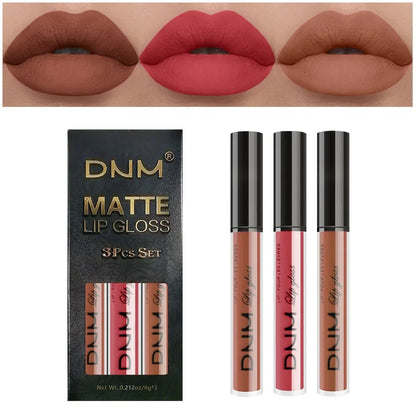 DNM 3PCS Liquid Lipstick Sets Waterproof Matte Black Blue Purple Blue Sexy Lip Gloss Long Lasting Nude Lip Tint Stain Makeup Kit