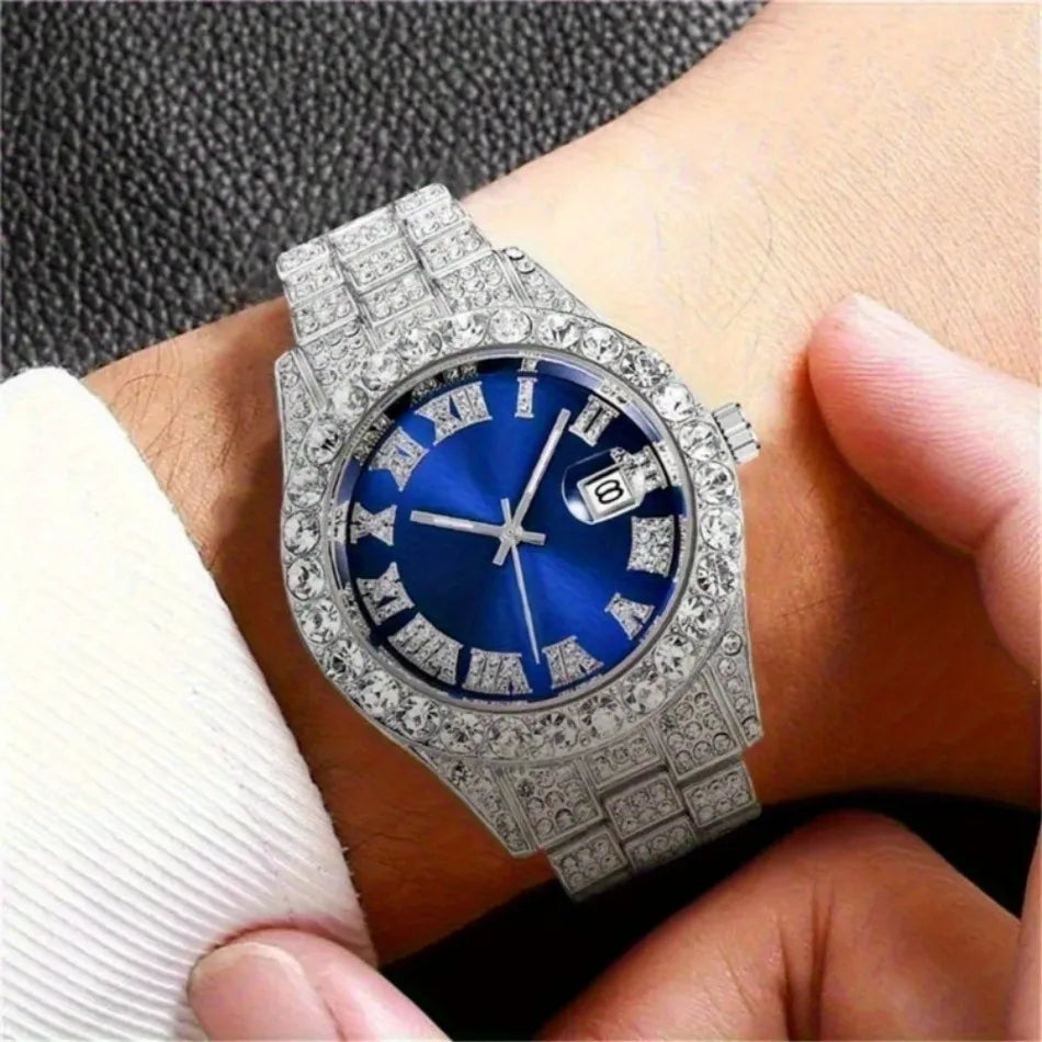 2-Piece Men's Luxury Watch Set - Classic Minimalist Large Dial Casual Versatile Quartz Watch Golden & Silvery Combination Set