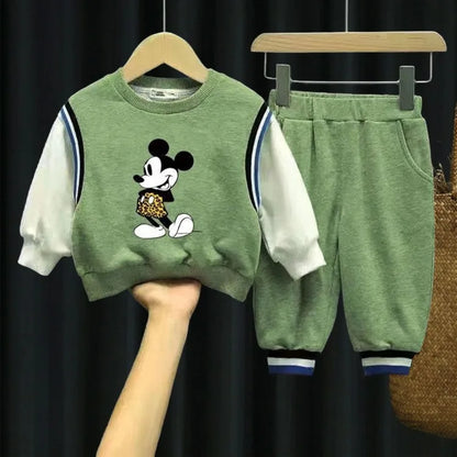 Spring Autumn Children's Clothing Sets Cartoon Printed Boys Spliced Long Sleeve Tracksuits Kids Sweatshirt and Pants 2 Piece Set