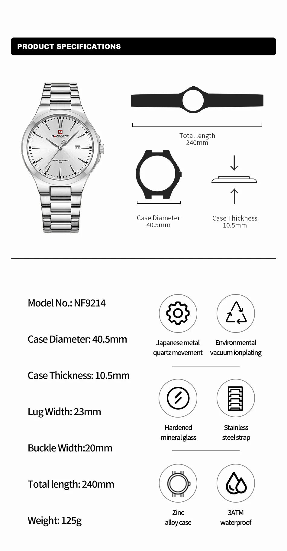 NAVIFORCE Trend Watch for Men Casual Date Display Waterproof Quartz Military Stainless Steel Strap Man Watches Relogio Masculino