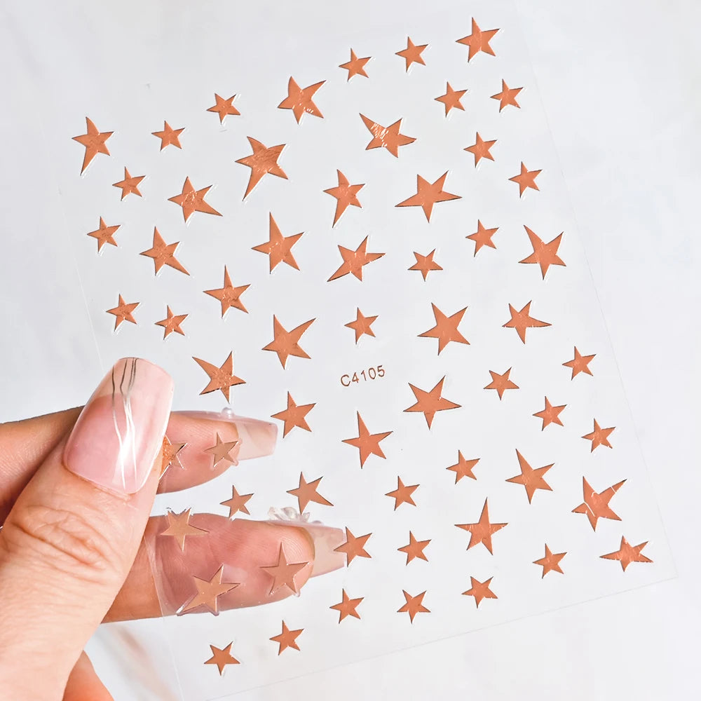 3D Bronzing Laser Silver Irregular Star Nail Decals Metallic Effect Silver Pentagram Nail Decals Adhesive Nail Art Star Stickers