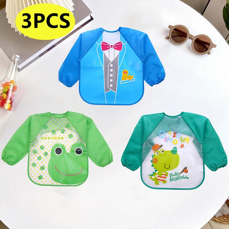 Baby Smock Bibs Waterproof Long-sleeved Eating Feeding Art Apron Newborn Toddler Burp Cloths Fit 0-3 Years Dropshipping