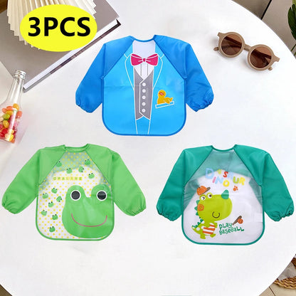 Baby Smock Bibs Waterproof Long-sleeved Eating Feeding Art Apron Newborn Toddler Burp Cloths Fit 0-3 Years Dropshipping
