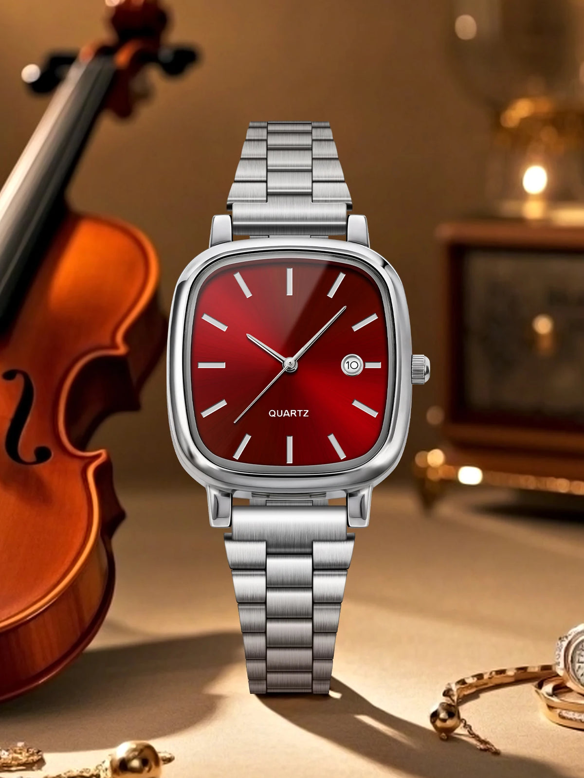 Couple Watches for Men and Women; Quartz Watches with Stainless Steel Bands and Calendar; Christmas Gift.