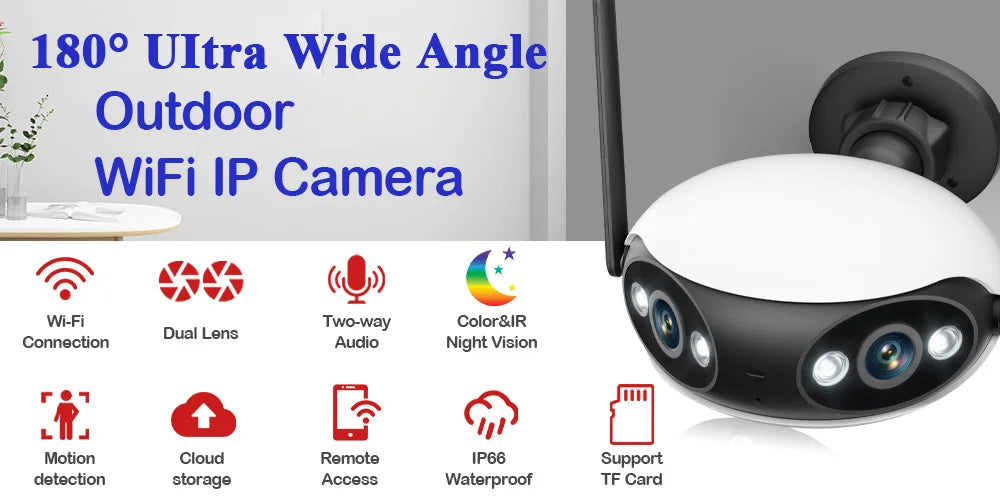 4K 8MP Dual Lens Wifi IP Camera Outdoor 180° Wide Viewing Angle Panoramic Security Surveillance Camera Wireless CCTV IP Cam P2P