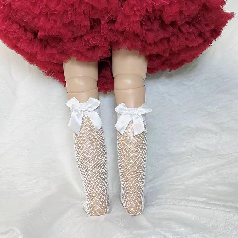 Baby Ankle High Lace Fishnet Vintage Short Socks Girl's Mesh Bow Fishnet Stockings Cute White Black Fashion Parent Child Socks