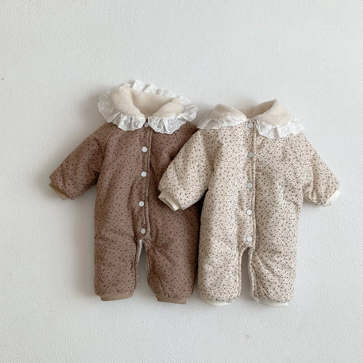 Korean Baby Cotton Jumpsuit Thickened Hooded Romper Plush Warm Autumn Winter Newborn Clothes Floral Princess Bodysuit Ropa Bebe