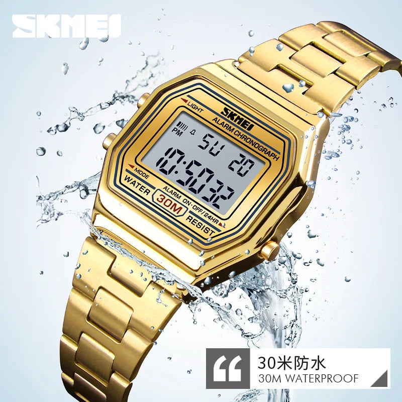 SKMEI 1415 Luxury Retro Digital Sports Watch for Women Stainless Steel Electron Waterproof Wristwatches Girl Clock Reloj Hombre