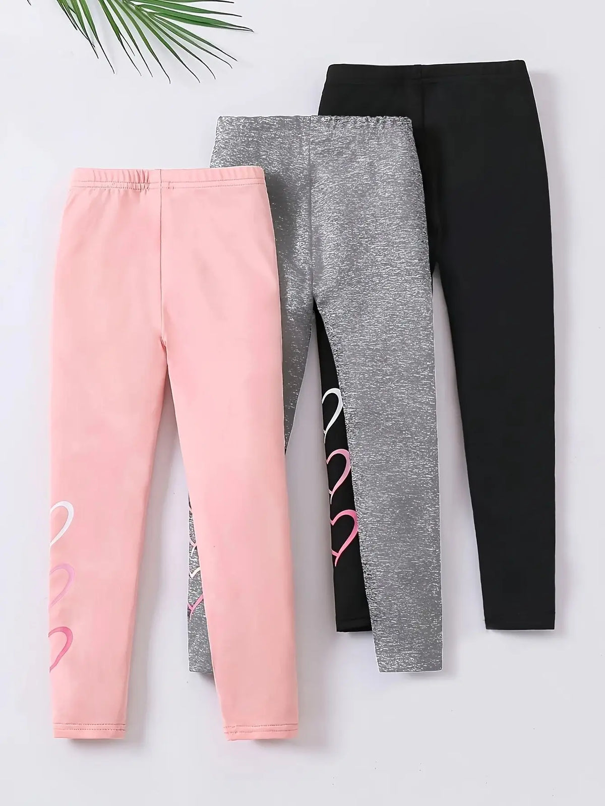 3-Pack: Girls' Solid-Color Casual Leggings (Heart Pattern) — Suitable for All Seasons; Fits Ages 3+