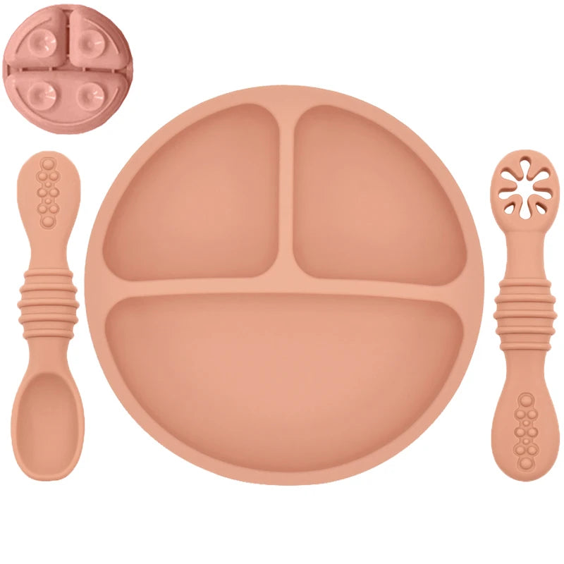 Silicone Baby Dining Plate With Spoon Fork Children Dishes Suction Plate for Toddlers Kid Training Feeding Sucker Bowl BPA FREE