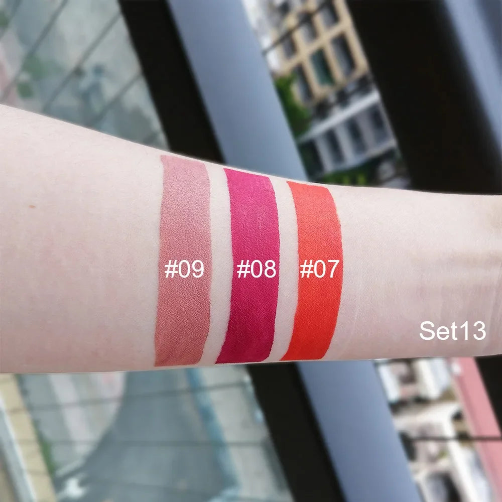 DNM 3PCS Liquid Lipstick Sets Waterproof Matte Black Blue Purple Blue Sexy Lip Gloss Long Lasting Nude Lip Tint Stain Makeup Kit