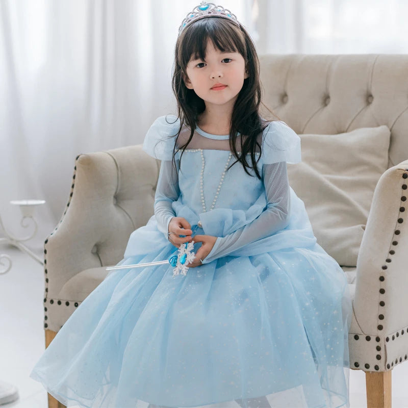Elsa Cosplay Costume Kids Layers Deluxe Ball Gown Princess Dresses Aurora Christmas Wedding Evening Dress Girls Princess Dresses