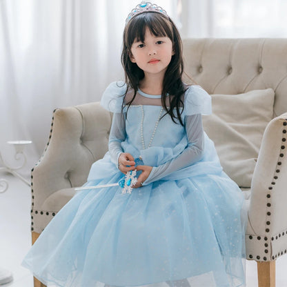 Elsa Cosplay Costume Kids Layers Deluxe Ball Gown Princess Dresses Aurora Christmas Wedding Evening Dress Girls Princess Dresses