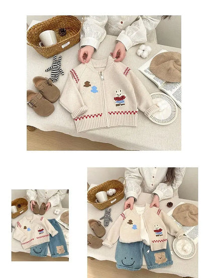 Baby Sweater Early Spring Korean Style Fashion Knitted Cardigan Spring and Autumn Girls' Cartoon Cute Sweater Versatile