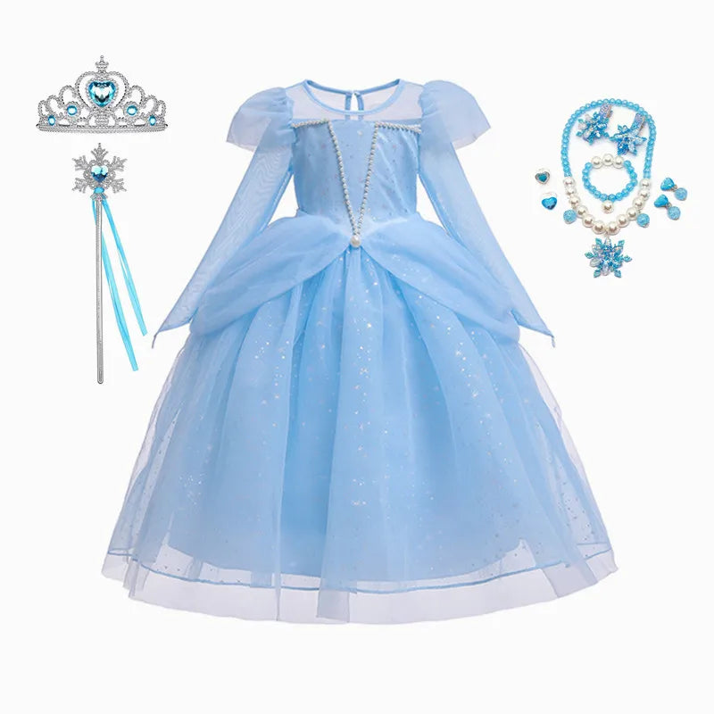 Elsa Cosplay Costume Kids Layers Deluxe Ball Gown Princess Dresses Aurora Christmas Wedding Evening Dress Girls Princess Dresses