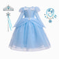 Elsa Cosplay Costume Kids Layers Deluxe Ball Gown Princess Dresses Aurora Christmas Wedding Evening Dress Girls Princess Dresses
