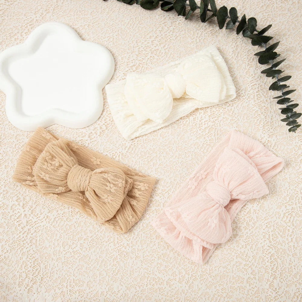 3pcs/set Baby Girl Headband Double Mesh Bows Hairband Soft Turban Lovely Bow Kids Headwear Hair Accessories for Newborn Infant