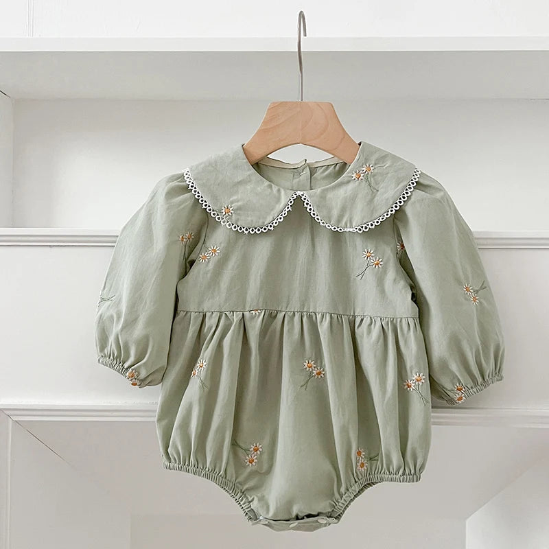 Spring 0-24M Baby Girl Clothing Toddler Baby Girl Romper Embroidery Flower Dots Cotton Romper White Infant Baby Girls Jumpsuit