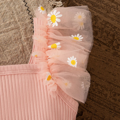 Baby Girl Dress Fashion Daisy Print Mesh Princess Dress Soft Comfortable Baby Outing Dress Girl Pink Birthday Gift