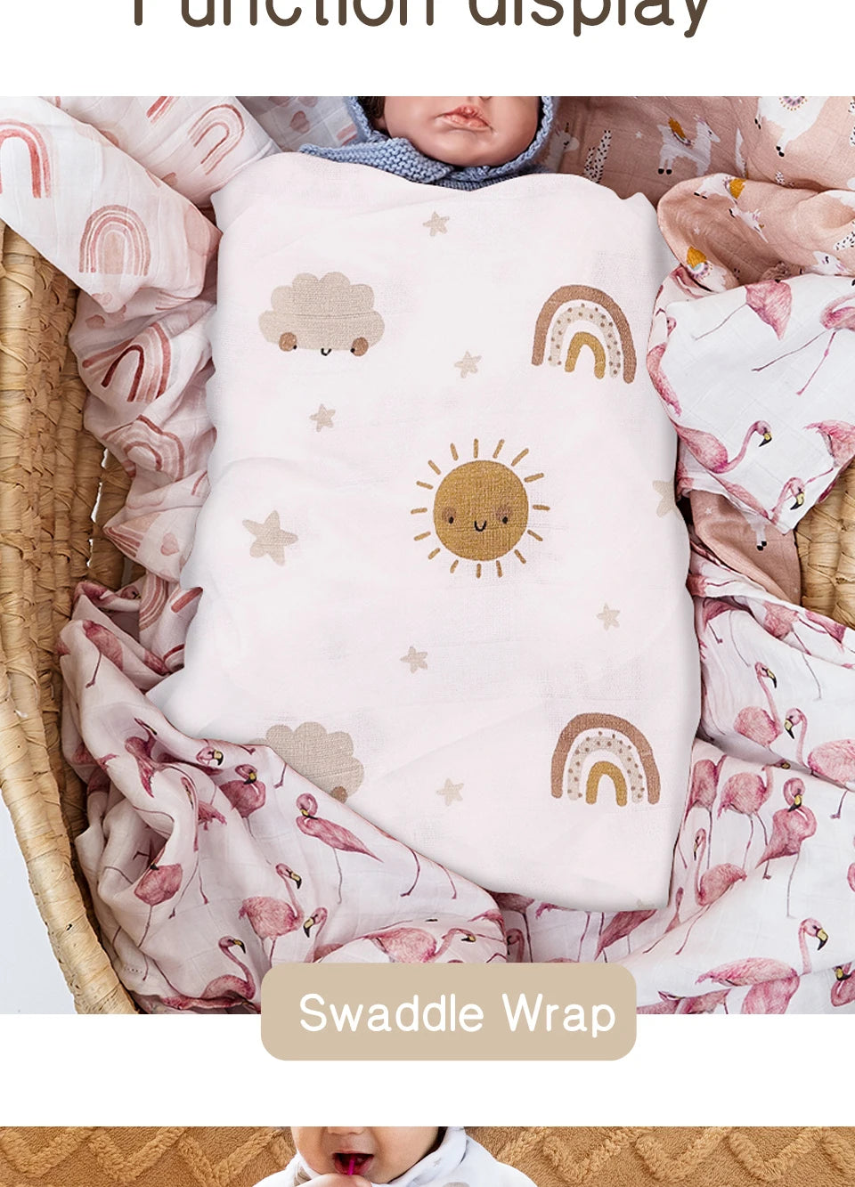 Kangobaby #My Soft Life# Solid Color Bamboo Cotton Baby Muslin Swaddle Blanket Newborn Bath Towel Infant Quilt Size 120x110cm