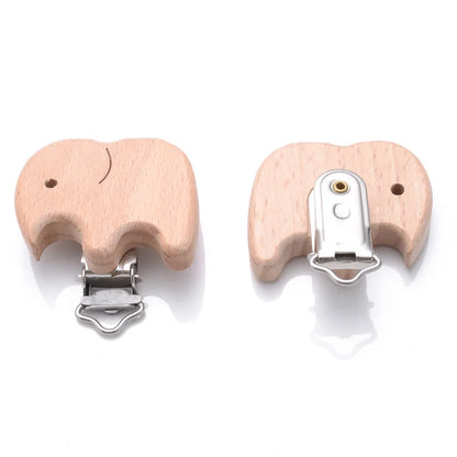 1Pcs Printing Animal Dummy Clip Beech Wood Nipple Clip For Teether Chewing Toys Accessory DIY Anti-Drop Baby Pacifier Chain