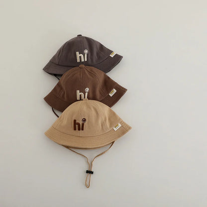 New Embroidered Letter Baby Bucket Hats Spring Sunhat Fishing Hat Sunshade Visor Boy Girl Outdoor Fashion Beach Cap For 6-24M