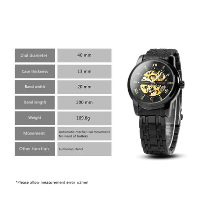 Fashion Skeleton Watch for Men Luminous Hands Iced Out Dial Stainless Steel Strap Business Classic Automatic Mechanical Watches