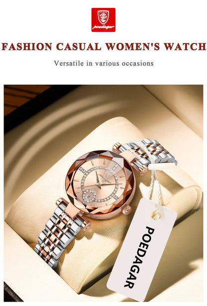 POEDAGAR Luxury Brand Women's Watches Waterproof Stainless Steel Date Ladies Wristwatch Fashion Elegant Quartz Woman Watch Reloj