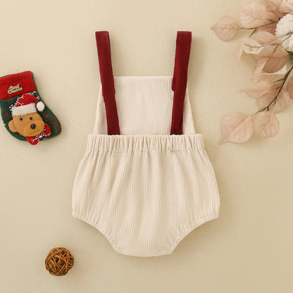 Newborn Baby My First Christmas Suspender Bodysuit Corduroy Santa Claus Embroidery Infant Sleeveless Holiday Romper Outfit