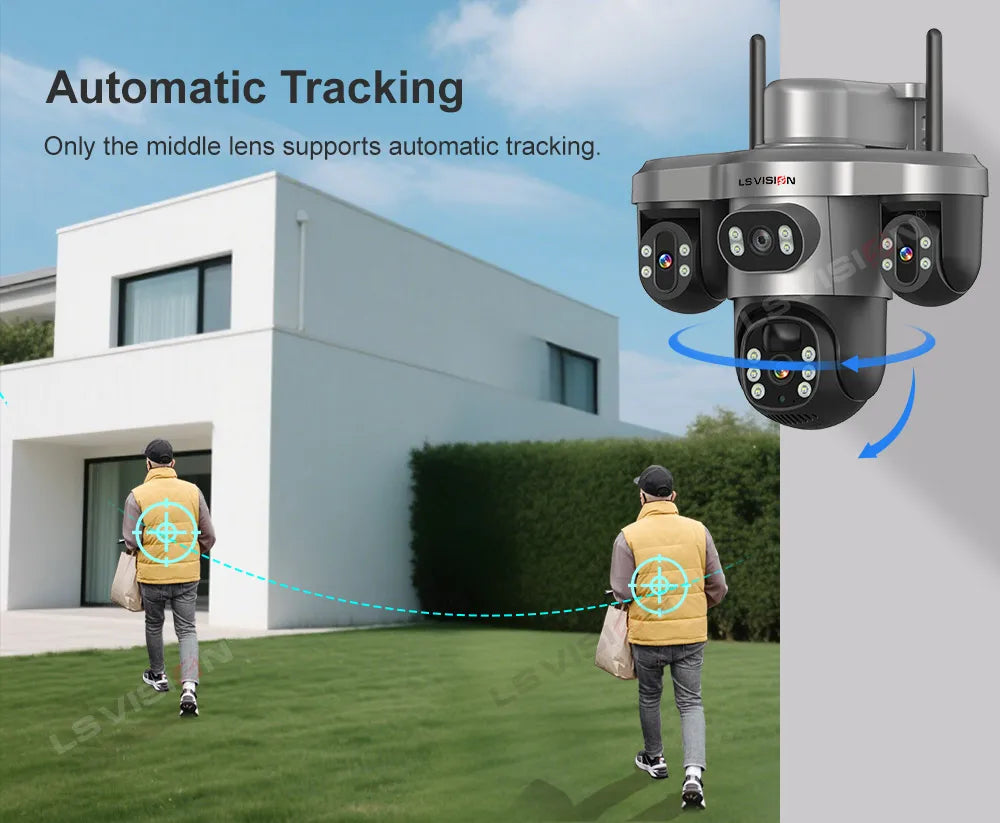 LS VISION Wireless WiFi Solar Camera Three Lens Three Screen 4G Sim Card Solar Cam Human Detection Outdoor Solar Surveillance