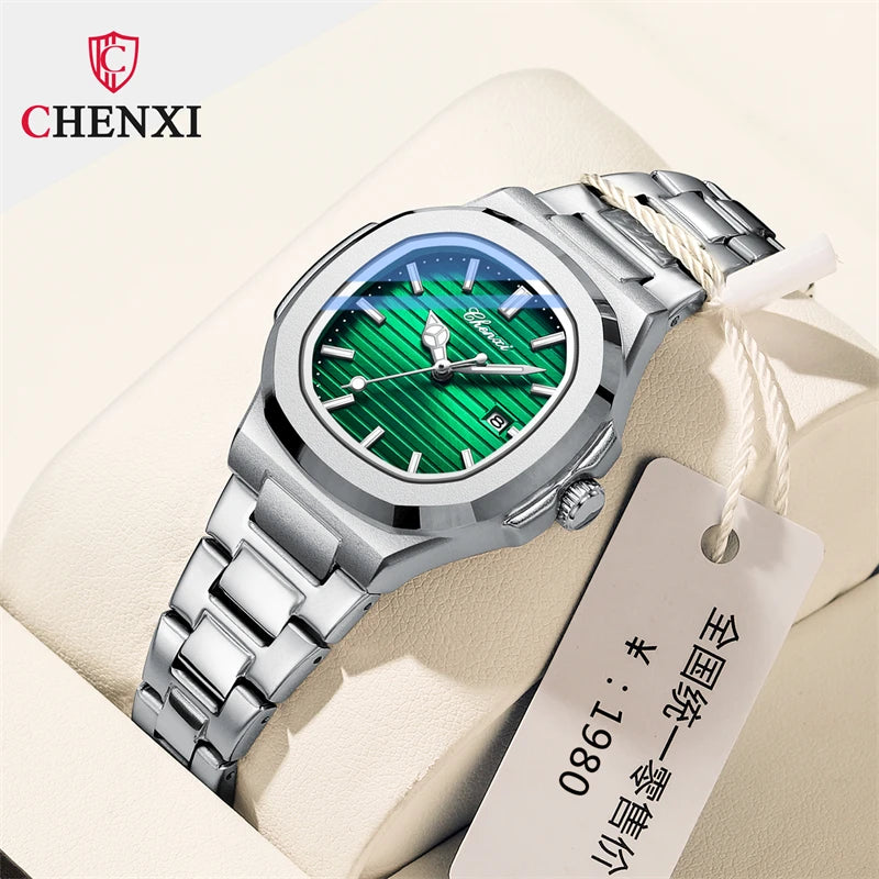CHENXI 8222 Fashion Couple Quartz Watch Waterproof Night Light Date Stainless Steel Strap Casual Date Men's and Women's Watch