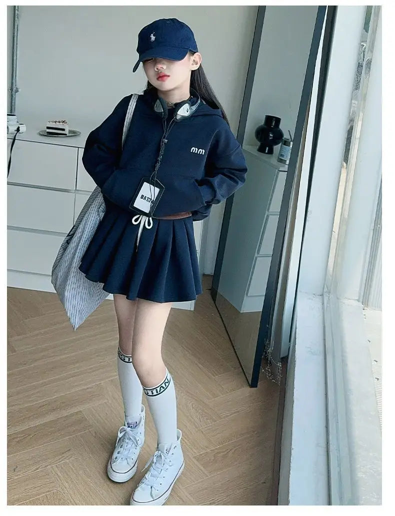 Girls Autumn Casual Outfit Set Two-Piece Long-Sleeve Top + Short Skirt Set Children's  Clothing Set Suitable for Girls Aged 7-17