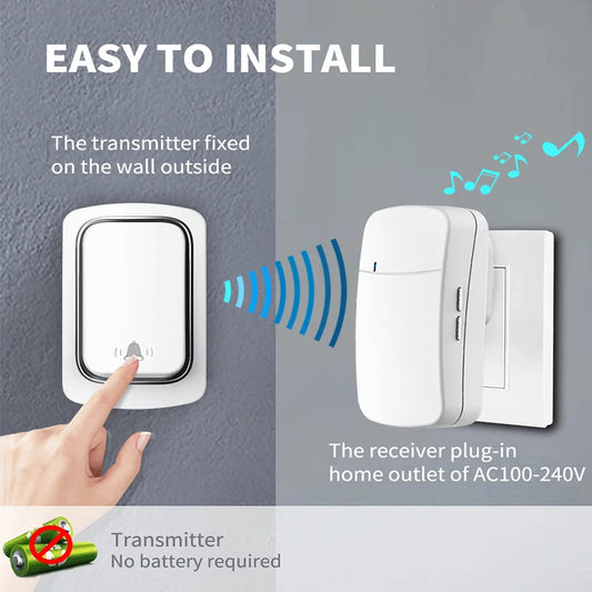 Self-Powered Wireless Doorbell, Household Anti-Theft Door Digital Music Chime Remote Control for Elderly Person's Call Device