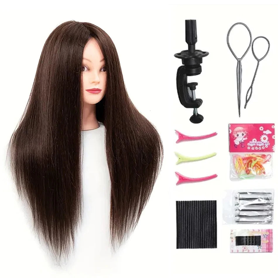 Realistic Mannequin Head With Synthetic Hair Versatile Beauty Training Aid For Hairstylist Makeup Practice Headdoll With Stand