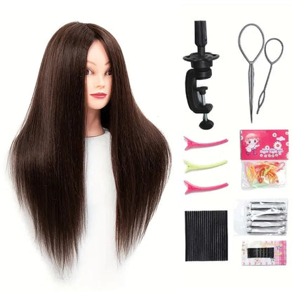 Realistic Mannequin Head With Synthetic Hair Versatile Beauty Training Aid For Hairstylist Makeup Practice Headdoll With Stand