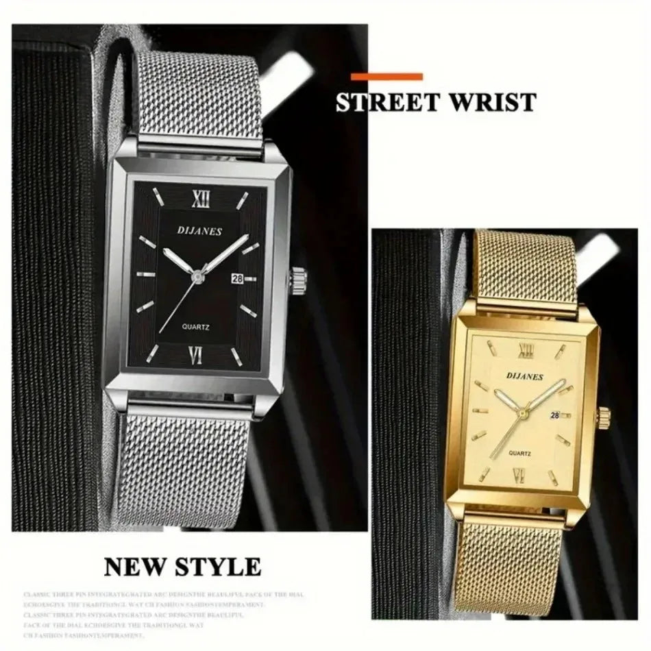 2 Piece/Set Fashion Casual Men's Watch Set Alloy Dial Strap Stylish Square Men's Watch with Date Display Ideal for Gift Giving