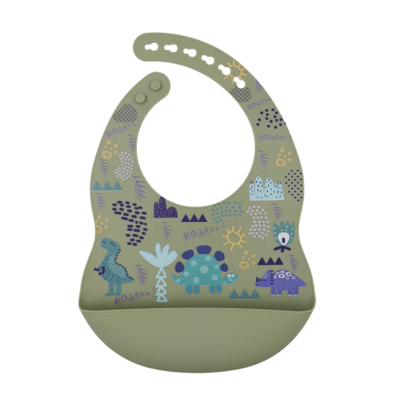 Customize Cartoon Animal Silicone Baby Bib with Name & Pattern Food-Grade Solid Feeding Bib DZ31