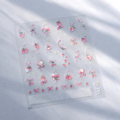 Pink Translucent Peach Jelly Texture 5D Soft Embossed Reliefs Self Adhesive Nail Art Stickers Cute Fruits 3D Manicure Decals