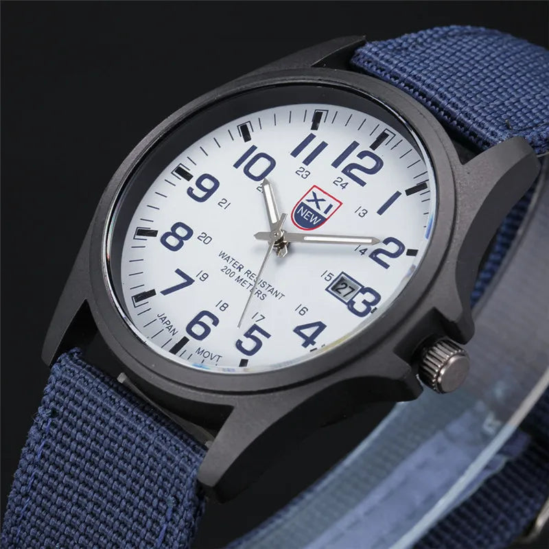 Men Genuine XINEW Brand Watches Students Fashion Casual Nylon Band Sports Army Gifts Date Quartz Wrist Watch Black Montre Homme