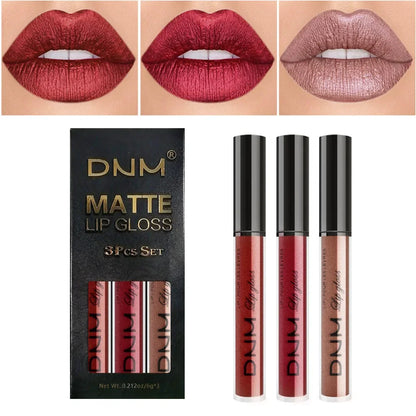 DNM 3PCS Liquid Lipstick Sets Waterproof Matte Black Blue Purple Blue Sexy Lip Gloss Long Lasting Nude Lip Tint Stain Makeup Kit