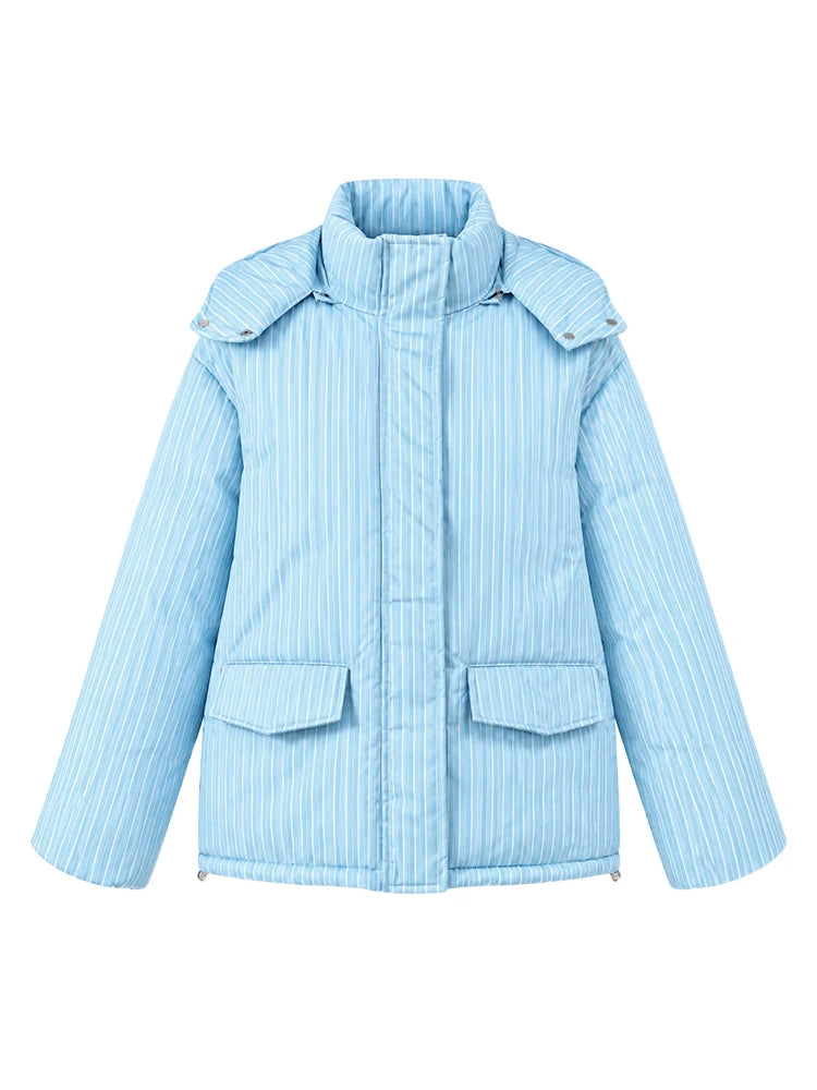 Stripe Women's Padded Cotton Coats Pant Suit Hooded Zipper Puffer Coat Loose Thick Pants 2026 Fashion Lady Autumn Winter Ski Set