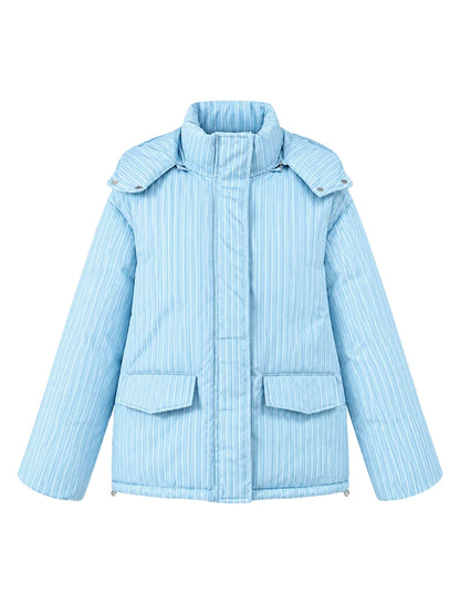 Stripe Women's Padded Cotton Coats Pant Suit Hooded Zipper Puffer Coat Loose Thick Pants 2026 Fashion Lady Autumn Winter Ski Set