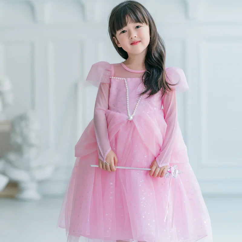 Elsa Cosplay Costume Kids Layers Deluxe Ball Gown Princess Dresses Aurora Christmas Wedding Evening Dress Girls Princess Dresses