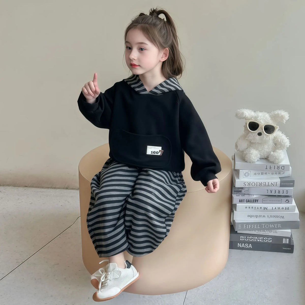 Girl Hoodie 2-Piece Set Spring Autumn Stripe Tops Pullover Pants Sportswear Child Kawaii Fashion New Style Casual Clothing 3-12Y