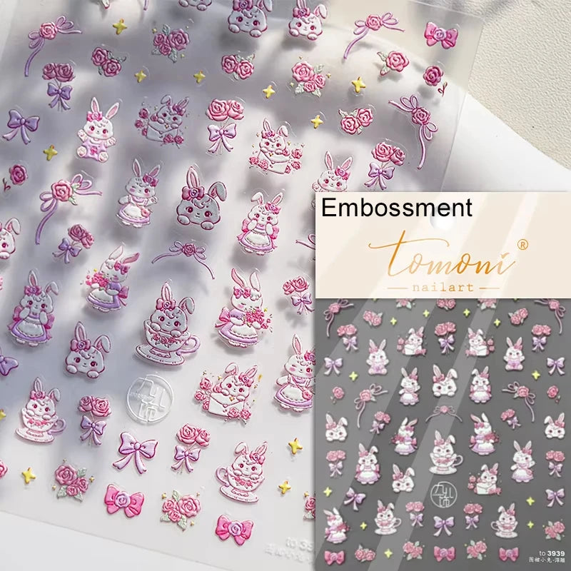 Pink Translucent Peach Jelly Texture 5D Soft Embossed Reliefs Self Adhesive Nail Art Stickers Cute Fruits 3D Manicure Decals