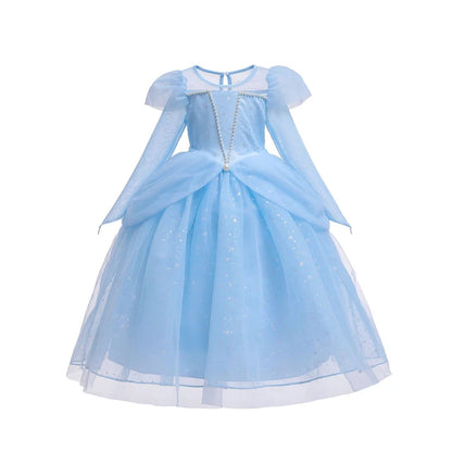 Elsa Cosplay Costume Kids Layers Deluxe Ball Gown Princess Dresses Aurora Christmas Wedding Evening Dress Girls Princess Dresses