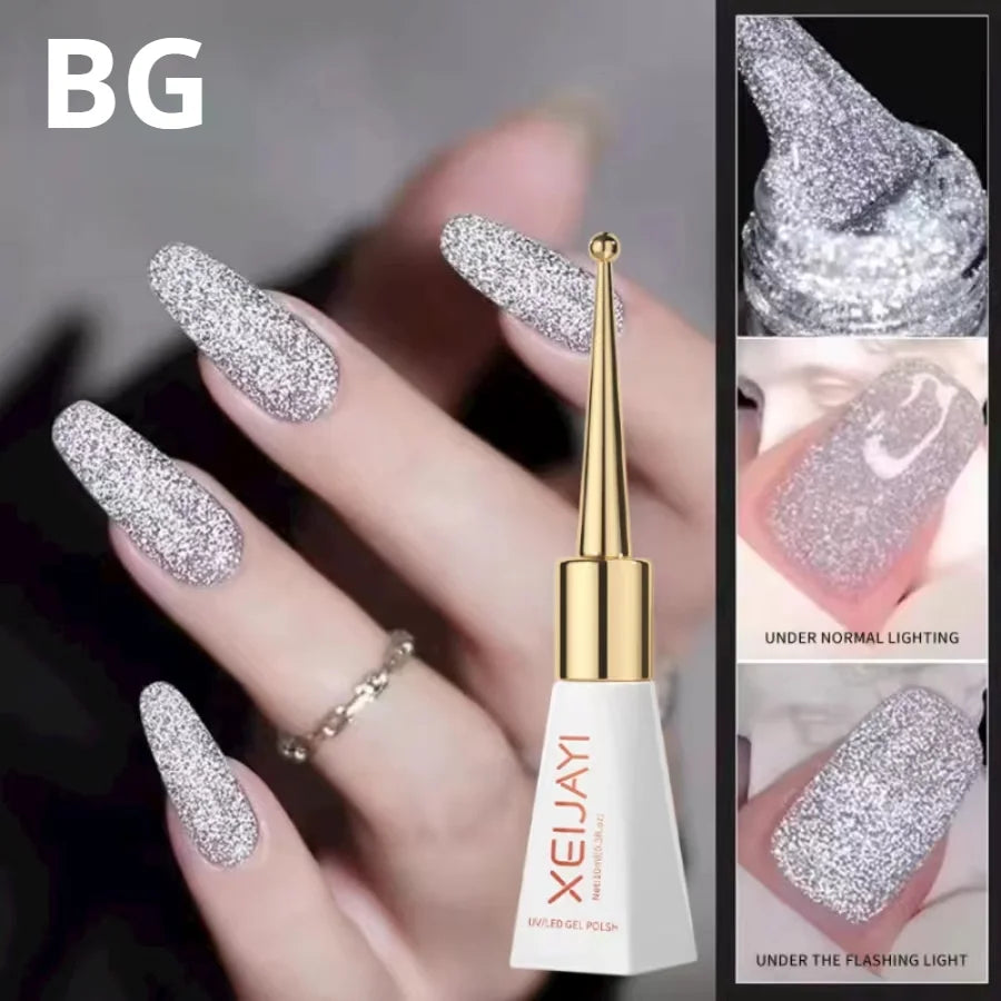 XEIJAYI Sparkling Glass Bead Cat Eye Gel Nail Polish Reflective Magnetic Gel Nude Color uv Permanent Seedling Varnish Nail Art