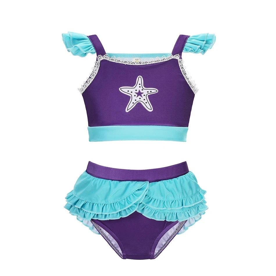 Fairy Tale Princess Swimsuit for Girls Elsa Anna Snow White Swimwear Belle Child Kids Toddler 2-8Y Bathing Suit with Skirt